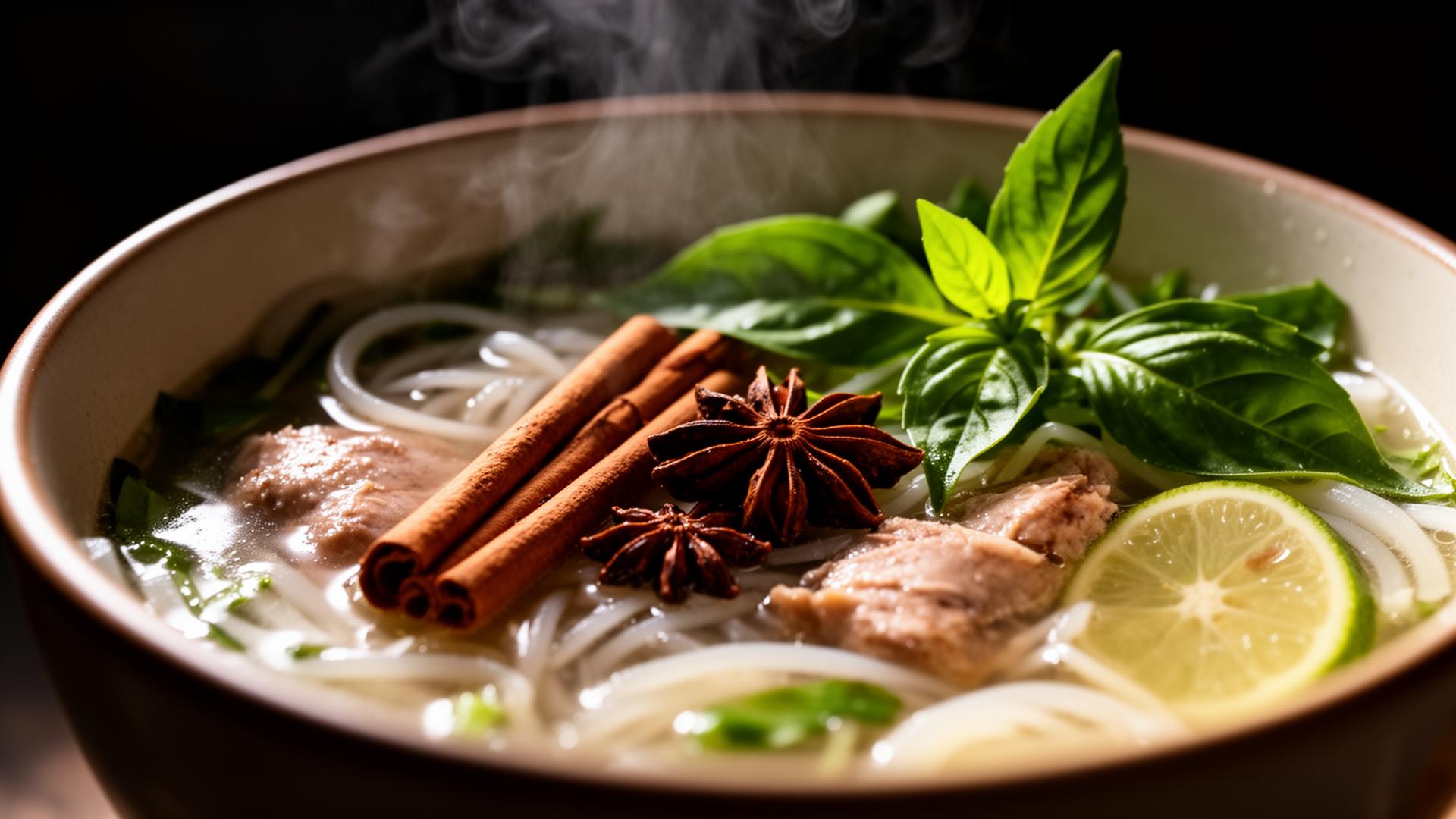 Steaming bowl of pho