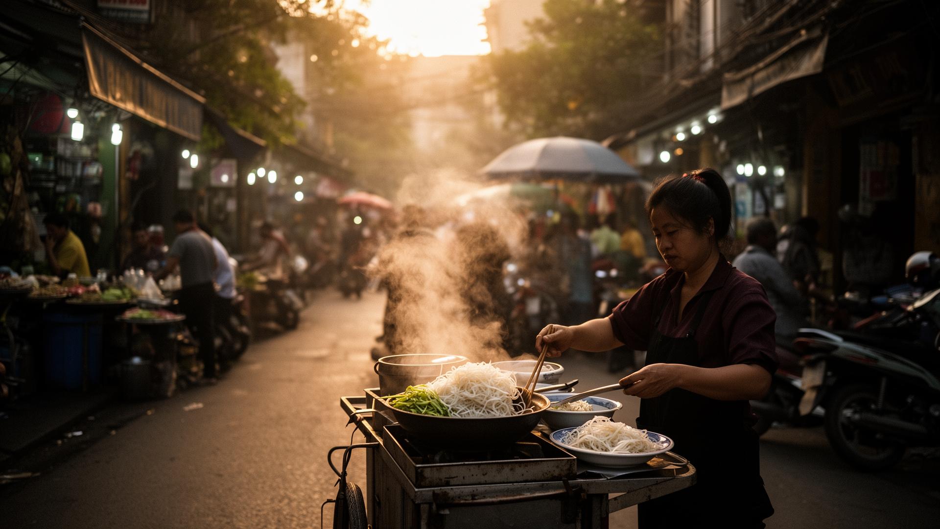Hanoi street market at dawn
