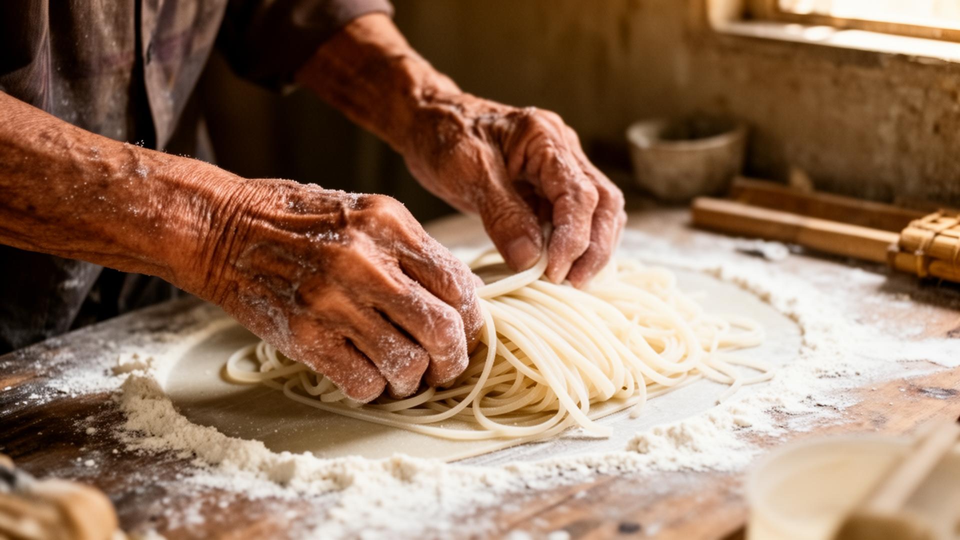 Hands kneading rice noodles